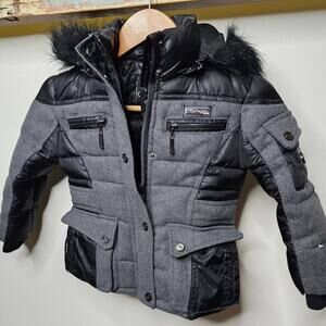 Coogi Gray/Black Wool Blend Hooded Girls Peacoat size 4